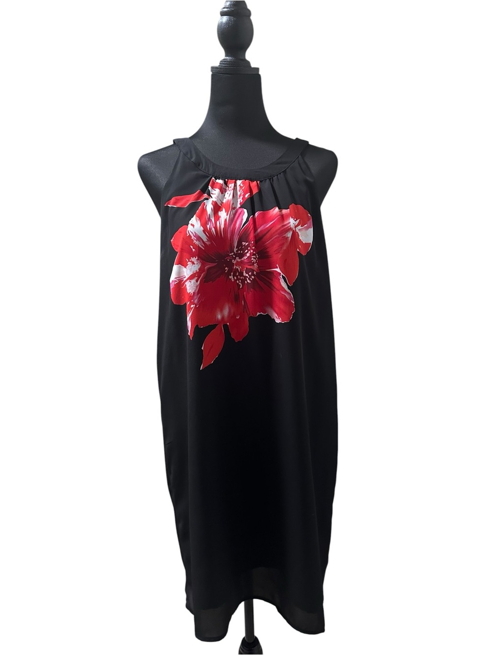 Adrienne Vittadini Black Dress with Red Floral Print